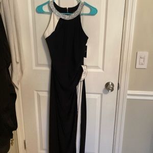 Black and white evening dress